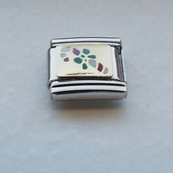 Candy cane on gold enamel 9mm stainless steel Italian charm bracelet link new - Picture 1 of 2